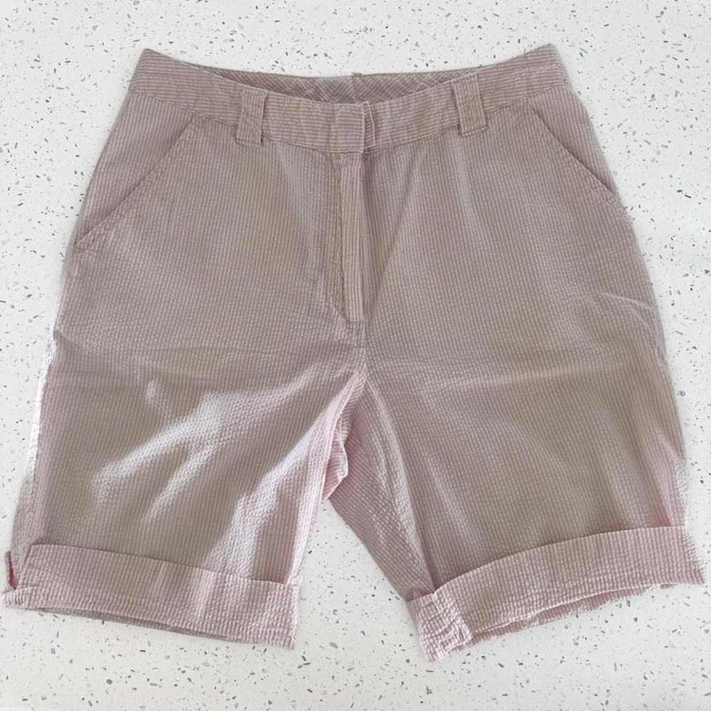 Kim Rogers Petite Pink Seersucker‎ Striped Cuffed Shorts Womens 10P Cotton